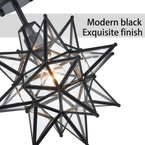 Black Moravian Star Ceiling Light Clear Glass Shade